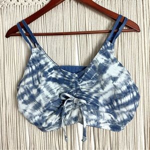 Cacique Blue White Tie Dye Cinch Tie Bralette With Hooks Size 22/24